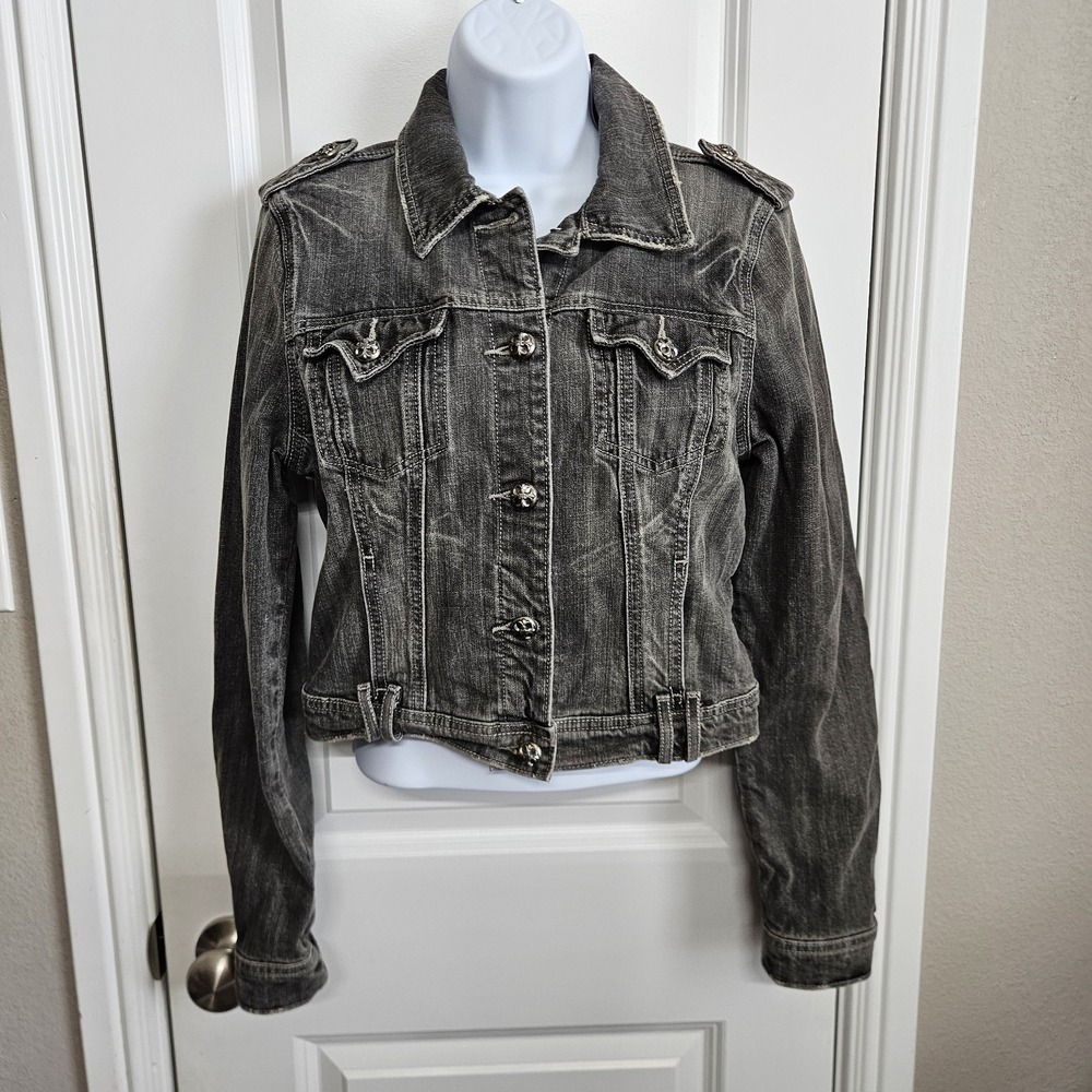 Miss Me‎ Cropped Seattle Gray Denim Jacket Womens Large